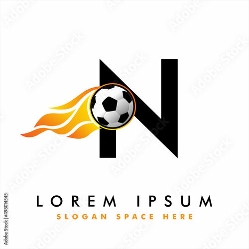 Soccer Football Logo On Letter N Sign. English Alphabet set with Football graphics vector, Soccer Ball on Letter Logo Design. football ball logo design