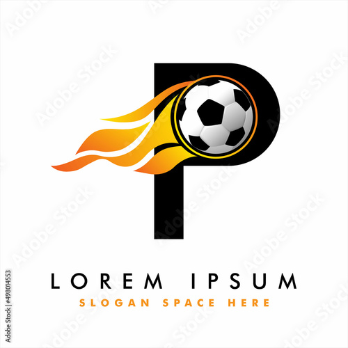 Soccer Football Logo On Letter P Sign. English Alphabet set with Football graphics vector, Soccer Ball on Letter Logo Design. football ball logo design