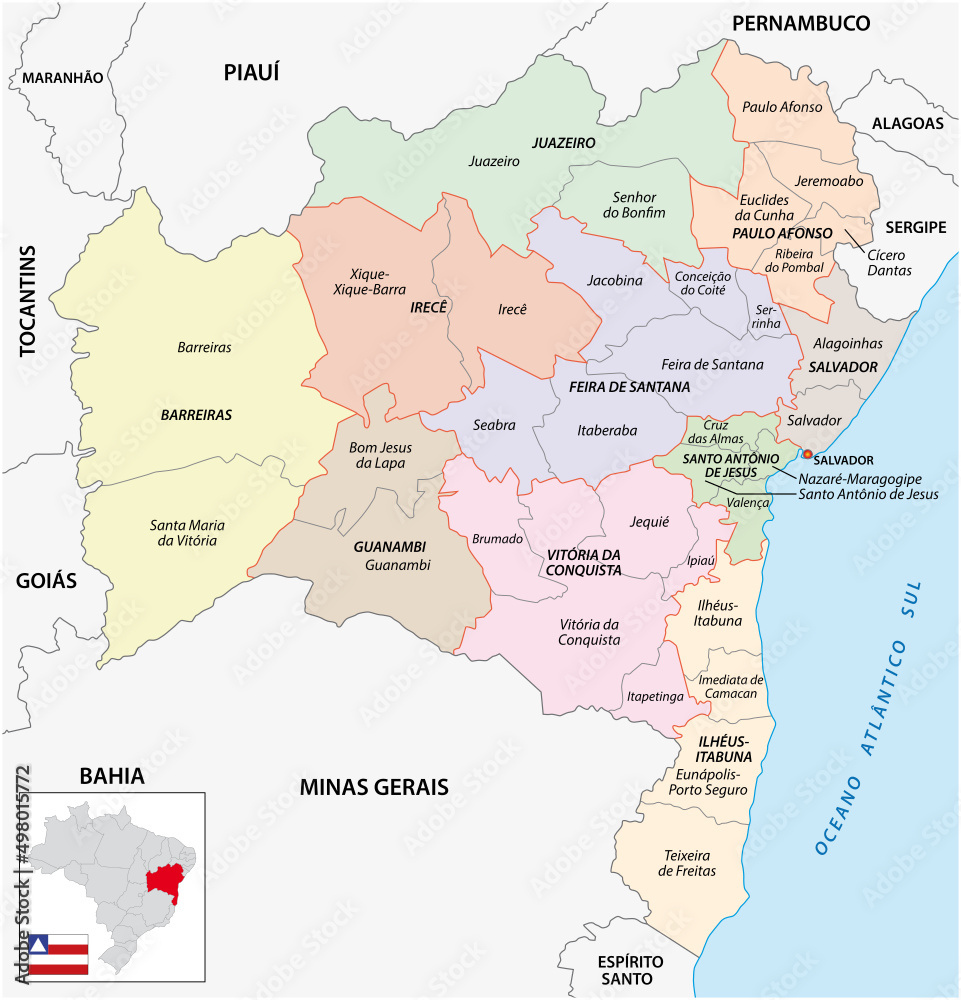 Map of the central and immediate geographic regions of Bahia