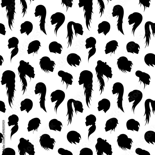 Cartoon avatar beautiful girls with different hairstyles collection seamless pattern. Vector illustration.