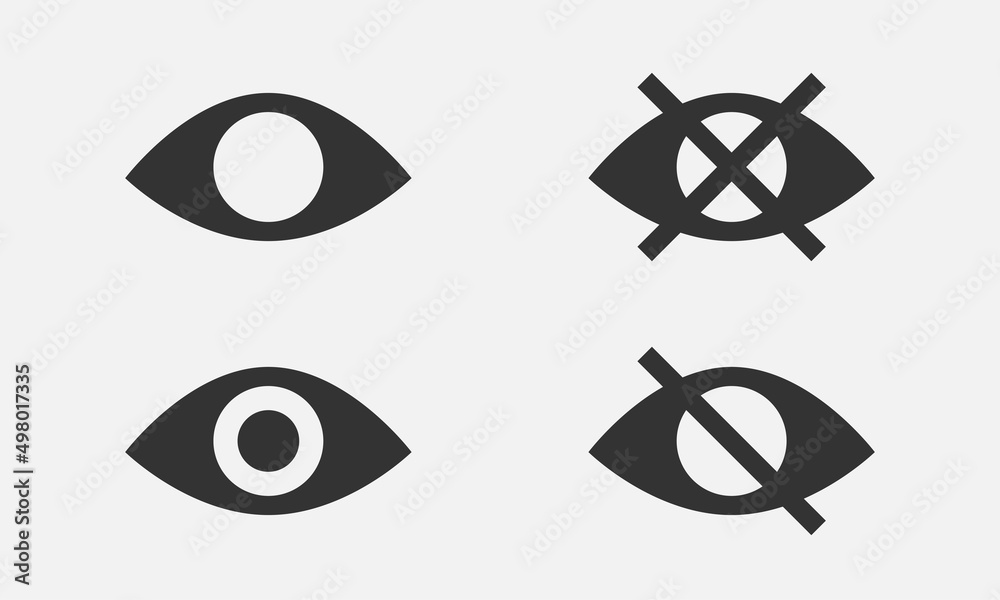 Set show password icon, eye symbol. Vector vision hide from watch icon. Secret view web design element. Set show password icon, eye symbol. Vector vision hide from watch icon. Secret view web design element.