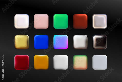 Set of colored blank square web button. Smooth stained shapes. Shiny cloud foam. Vector illustration. Colorful Buttons for website application and other purposes easy editable color changes.