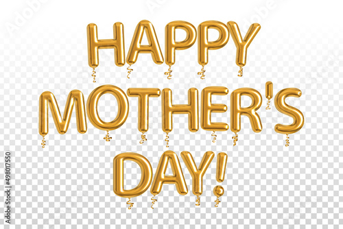 Vector realistic isolated golden balloon text of Happy Mother's Day on the transparent background.