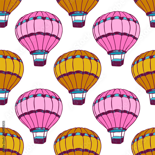 Cartoon hot air balloons  illustration vector seamless patter.