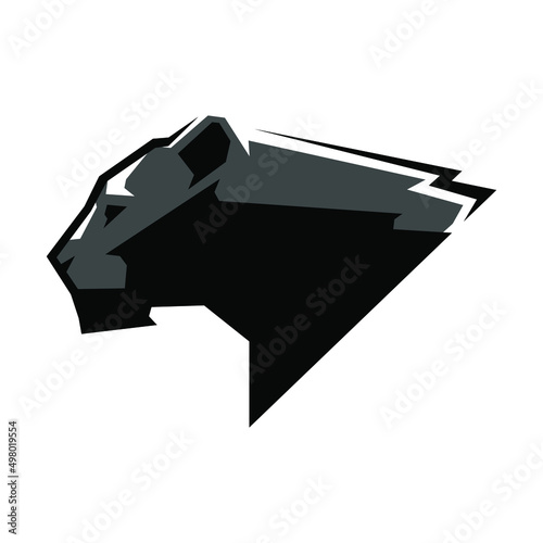Black panther side view portrait symbol on white backdrop. Design element