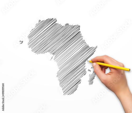 hand pencil africa map sketch vector