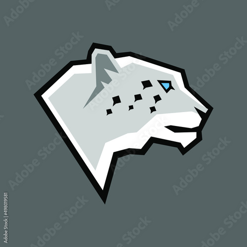 Snow leopard side view portrait symbol on gray backdrop. Design element