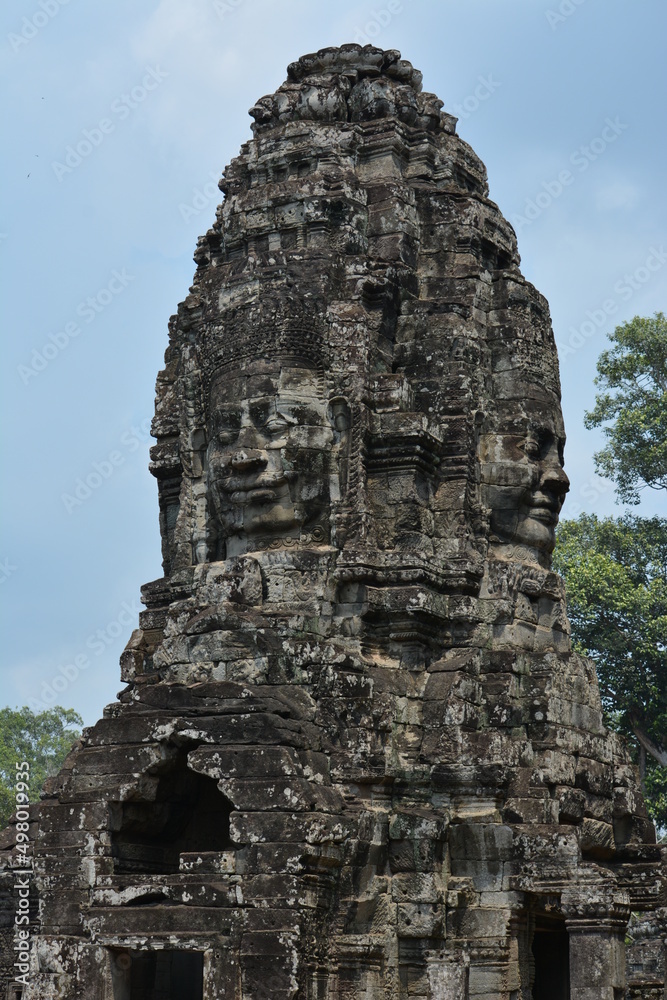 Intricate Stone Carvings on ancient Khmer Temples in the Angkor Wat complex