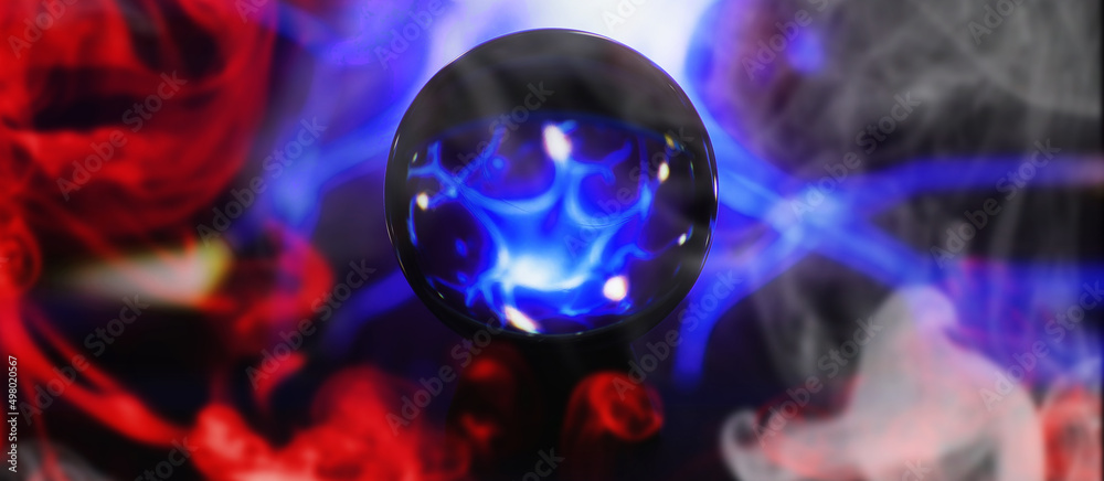 Magic ball predictions. mysterious . Fortune teller, mind power, prediction concept. Powerful magic sphere, mind power concept. - obrazy, fototapety, plakaty 