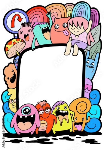hand drawn doodle Funny monsters Doodle  and Memo board space for text.