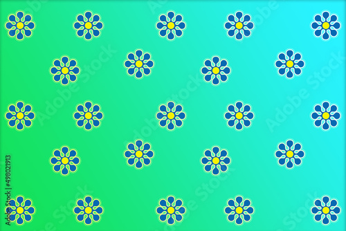 Green-Blue gradient wallpaper, with beautiful seamless pattern of of blue color flowers    