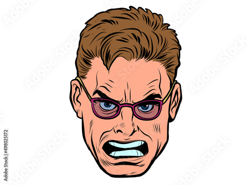 Angry male face, human emotions. Illustration on a white background