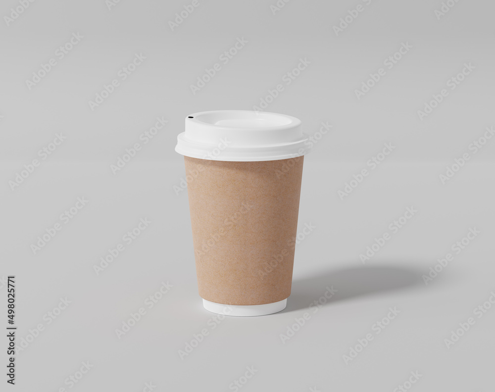 Kraft paper coffee cup mockup with lid, Realistic round package, 3d rendering, 3d illustration Kraft paper coffee cup mockup with lid, Realistic round package, 3d rendering, 3d illustration