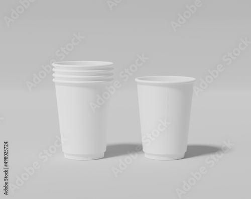 White paper coffee cup mockup with lid, Realistic round package, 3d rendering, 3d illustration