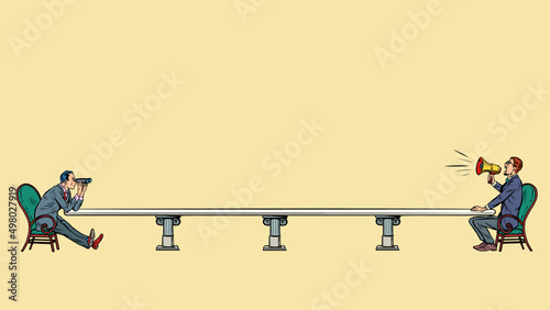 Business negotiations, meeting. Politics diplomacy russian style quarantine kremlin