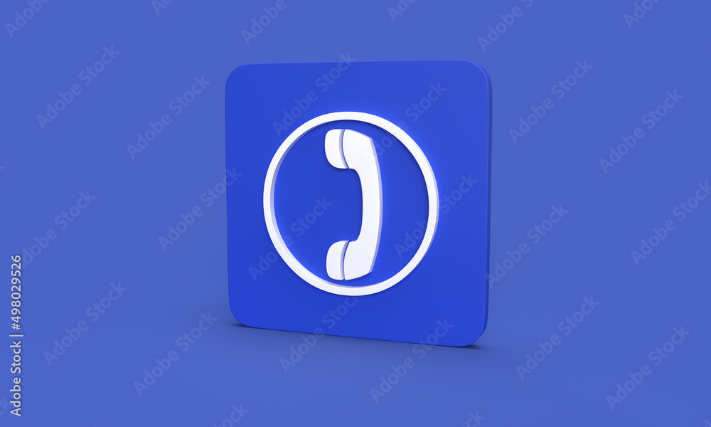 white telephone handset icon as template for communication on rounded rectangle against blue background. 3D rendering white telephone handset icon as template for communication on rounded rectangle against blue background. 3D rendering