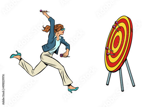 woman businesswoman target dart target accuracy competition, sports fun and recreation