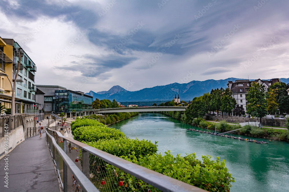 Beautiful view on the river bridge in Vilah, Austria