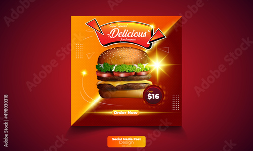 Restaurant Burger Social Media Post Design | Social Media Post Ads Design | Food Social Media Ads photo