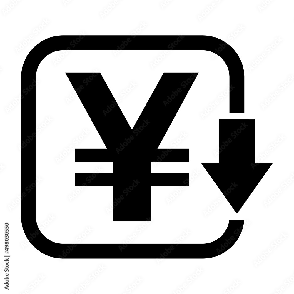 Obraz premium Cost reduction- decrease yuan icon. Vector symbol image isolated on background