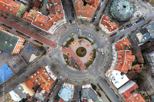 Aerial view of circuit road and buildings in Varna city, Bulgaria