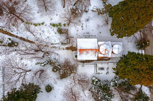 View from a drone of the ancient Church of Boyana on the outskirts of Sofia photo