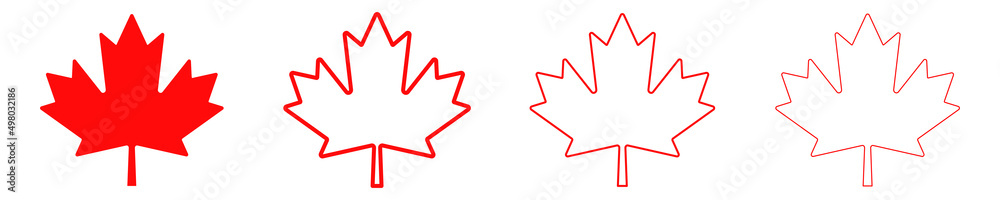 Red Canadian maple leaf on white background. Set with Canada leaf. Official symbol. Red Canadian maple leaf on white background. Set with Canada leaf. Official symbol.