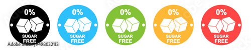 Round badges sugar free. Set with colored labels no sugar added product. Food signs.