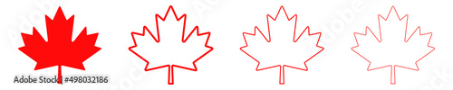 Red Canadian maple leaf on white background. Set with Canada leaf. Official symbol.