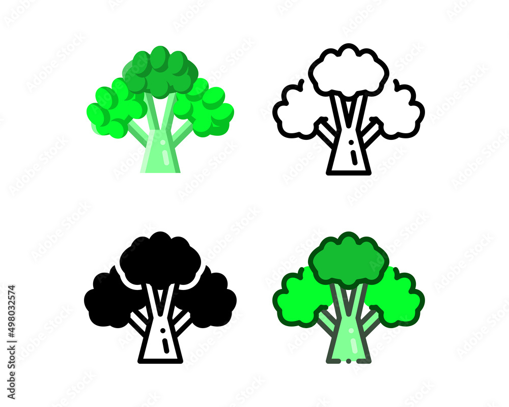 Broccoli icon. With outline, glyph, filled outline and flat styles Broccoli icon. With outline, glyph, filled outline and flat styles