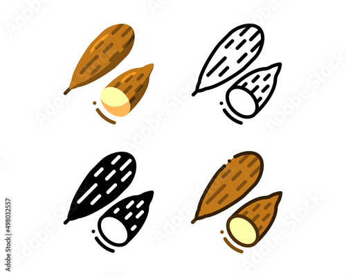 Cassava icon. With outline, glyph, filled outline and flat styles