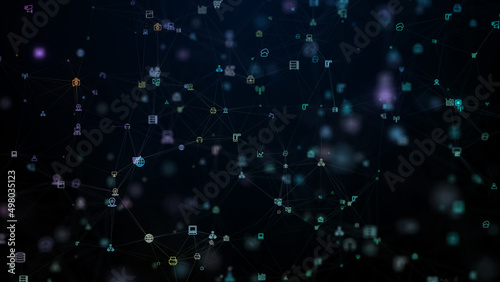 Digital Data Network with lines and dots connection, Technology network and social connection abstract background, Digital cyberspace futuristic background. 3d rendering © KanawatTH