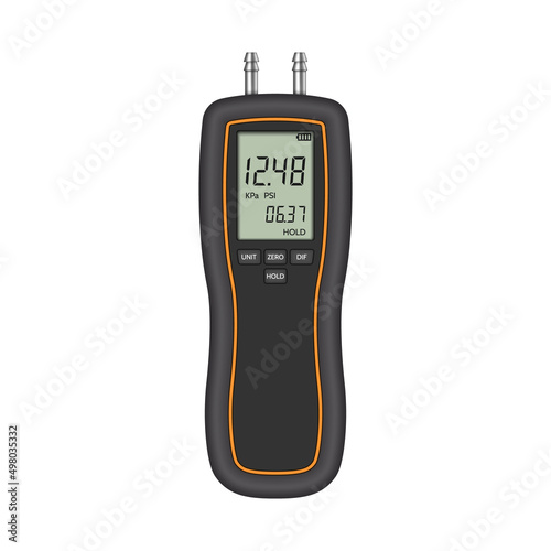 Digital differential pressure gauge on white background. Device for measuring pressure. Vector illustration. photo