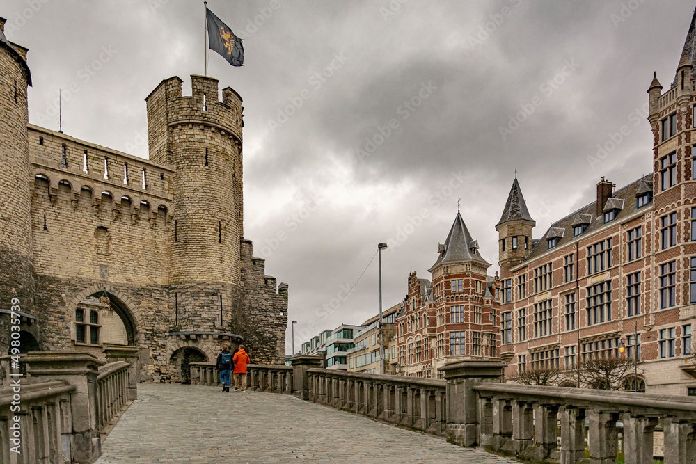 An old historic castle by the river in Antwerp