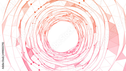 Technology wireframe circle tunnel on white background. Futuristic 3D wormhole grid. Digital dynamic wave. Vector illustration.