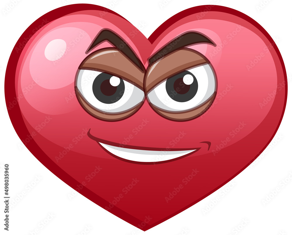 Bad smile heart emoticon on white background