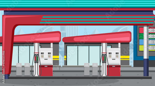 Gas station cartoon scene