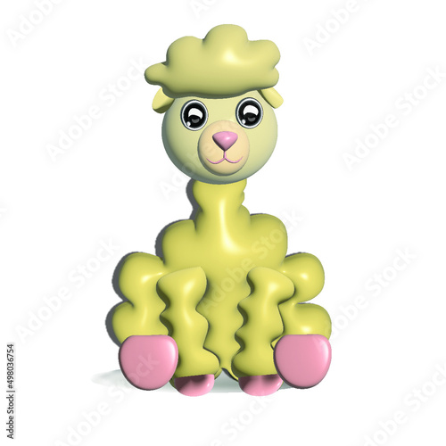 Cute little alpaca. Hand drawn 3D cartoon baby alpaca isolated on a white background. Design for kids, childrens posters, invitations,backgrounds. Baby animal theme.Llama illustration.