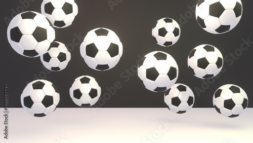 3d rendered soccer balls in the air.  © tykcartoon