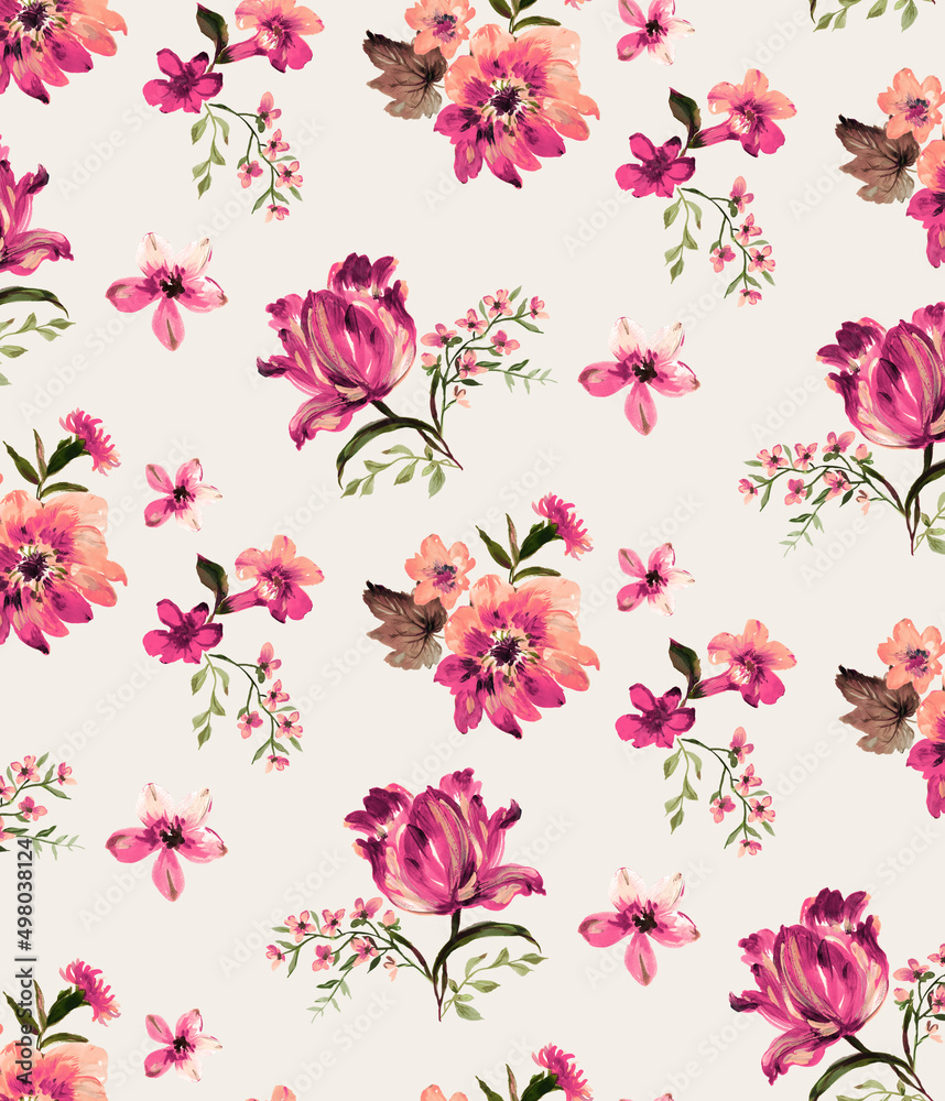 Seamless watercolor tropical pattern, floral print.