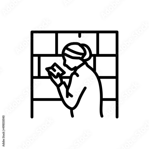 Praying in front of the wailing wall line color icon. Isolated vector element.