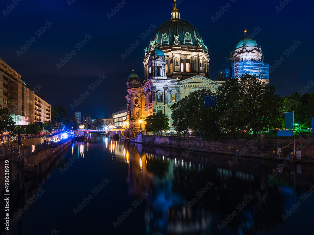 Berlin Cathedral at night with lighting	