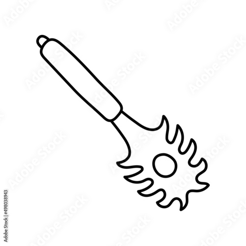 Spaghetti spoon. Kitchenware sketch. Doodle line vector kitchen utensil and tool. Cutlery