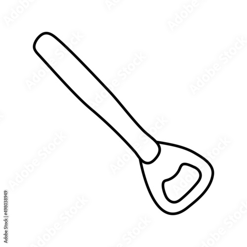 Bottle opener. Kitchenware sketch. Doodle line vector kitchen utensil and tool. Cutlery