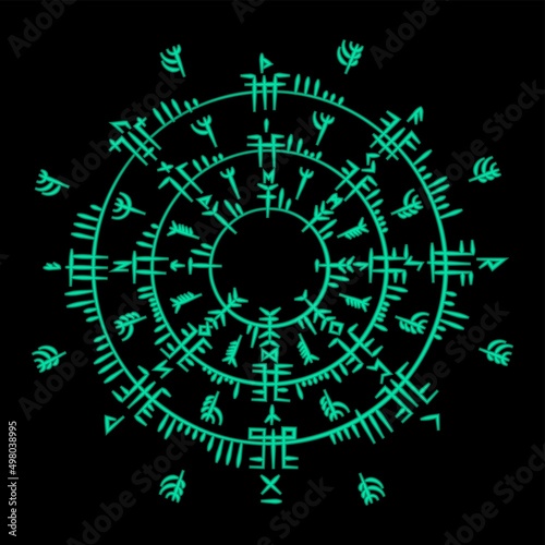 Black runes circle silhouette background