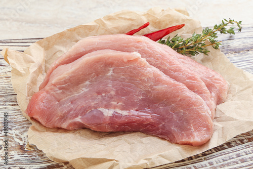 Raw pork schnitzel for roast