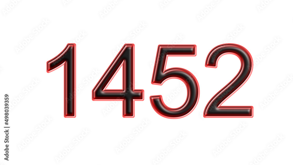 red 1452 number 3d effect white background red 1452 number 3d effect white background