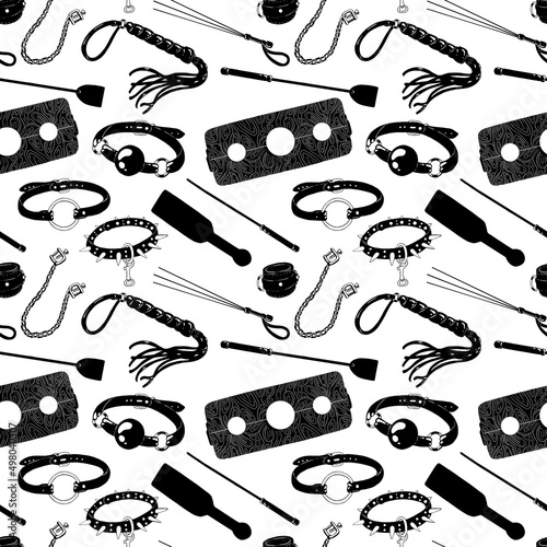 BDSM hand drawn seamless pattern. White background