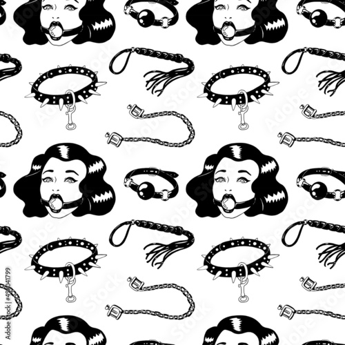 BDSM hand drawn seamless pattern. White background