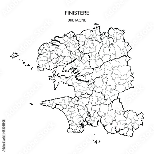 Vector Map of the Geopolitical Subdivisions of the French Department of Finistère Including Arrondissements, Cantons and Municipalities as of 2022 - Bretagne - France